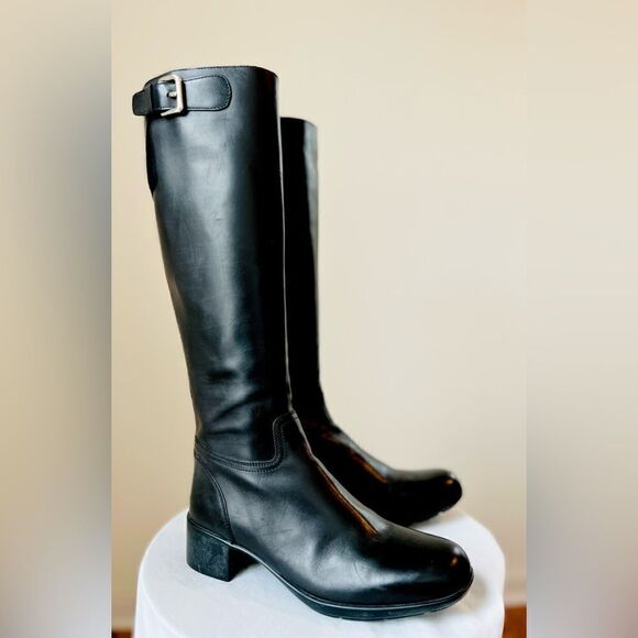 PRADA Authenticated Black Leather wellington boots US Size 6, EUC! - Picture 1 of 13